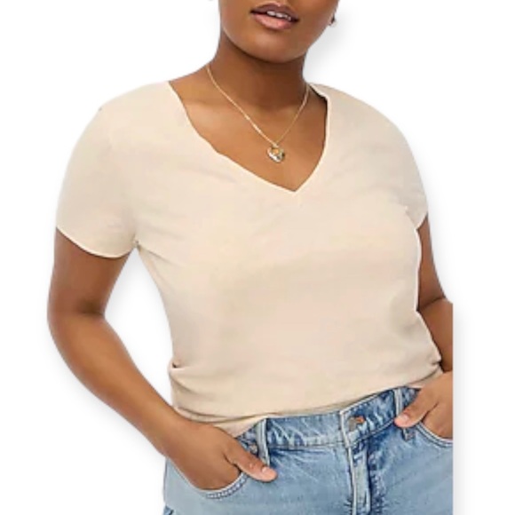 J. CREW T-Shirt Vintage Slub Cotton V-Neck Tee Heather Wheat Short Sleeve NWT - Picture 2 of 10